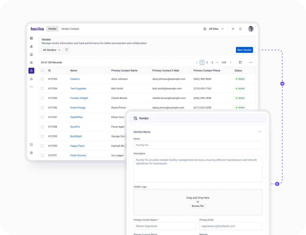 Vendor management tool for tracking assignments, monitoring performance, and managing invoicing from a single FSM platform.